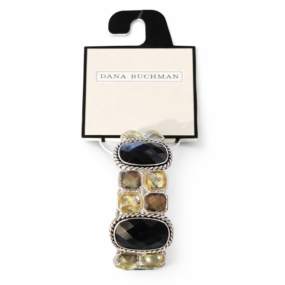 Dana Buchman Silver Tone Black Amber Faceted Stone Stretch Bracelet 60437125-5PJ